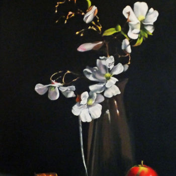 Pintura intitulada "Magnolia Stellata.…" por Elizabeth Williams, Obras de arte originais, Óleo Montado em Armação em madeira