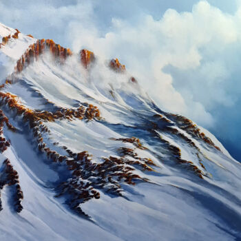 Painting titled "SIERRA NEVADA EN IN…" by Elizabeth Williams, Original Artwork, Oil Mounted on Wood Stretcher frame