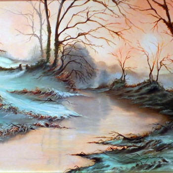 Pintura intitulada "First Fall (Framed)" por Elizabeth Williams, Obras de arte originais, Óleo Montado em Painel de madeira