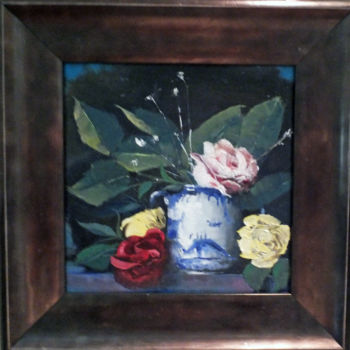 Painting titled "Sugar Jar and Roses…" by Elizabeth Williams, Original Artwork, Oil