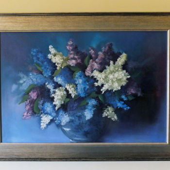 Painting titled "Lilacs in Flowered…" by Elizabeth Williams, Original Artwork, Oil