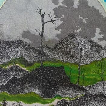 Dessin intitulée "Mondlandschaft" par Elke Matthaeus, Œuvre d'art originale, Stylo à bille