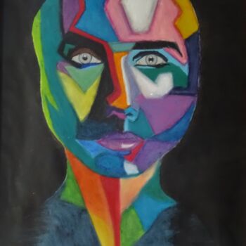 Peinture intitulée "Geometric Face" par Elke Matthaeus, Œuvre d'art originale, Acrylique