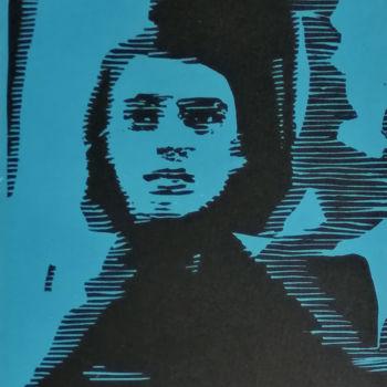 Incisioni, stampe intitolato "Femme en bleu" da Elke Thiébaut, Opera d'arte originale, Incisioni su linoleum
