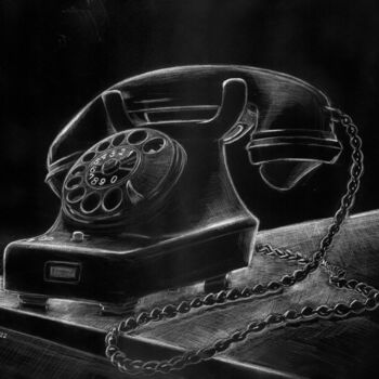 Цифровое искусство под названием "Lone Black Telephone" - Elkement, Подлинное произведение искусства, Карандаш