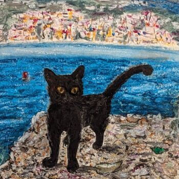 Pintura intitulada "Eine schwarze Katze…" por Ellen Frischbutter, Obras de arte originais, Óleo