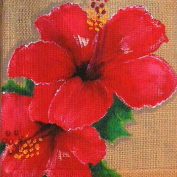 纺织艺术 标题为“Hibiscus rouge amour” 由Nora Leynadier, 原创艺术品, 饰品