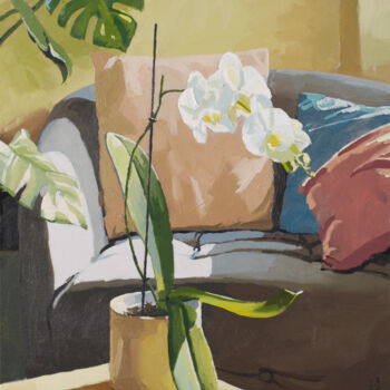 Painting titled "Summer's Day Orchid" by Elliot Roworth, Original Artwork, Oil Mounted on Wood Stretcher frame