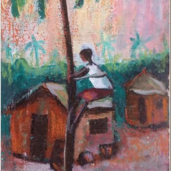 Ζωγραφική με τίτλο "The Palm wine Tapper" από Ellis Oyekola, Αυθεντικά έργα τέχνης, Ακρυλικό