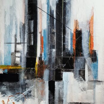 Schilderij getiteld "URBAN 3" door Elma Sanchez Le Meur, Origineel Kunstwerk, Acryl Gemonteerd op Frame voor houten brancard