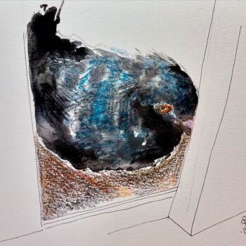 Malarstwo zatytułowany „Baby Pigeon (Munich…” autorstwa Elodie M. Richard, Oryginalna praca, Akwarela