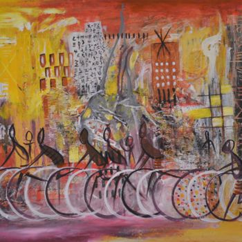 Painting titled "Journée de course" by Eloge Kamassa, Original Artwork, Acrylic