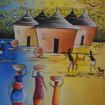 Painting titled "Tout s'éveille dans…" by Eloge Kamassa, Original Artwork, Acrylic