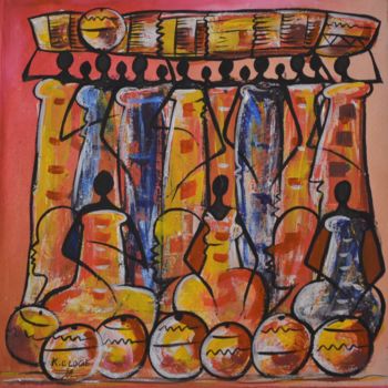 Painting titled "Marché de Hanoukopé" by Eloge Kamassa, Original Artwork, Acrylic