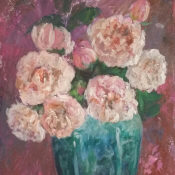 Painting titled "roses in a ginger j…" by Els Driesen, Original Artwork, Acrylic