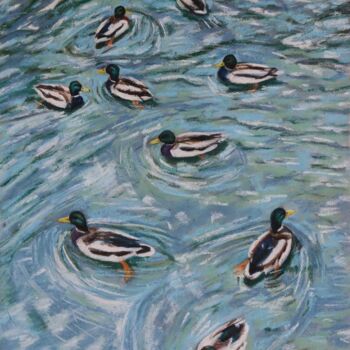 Drawing titled "Pond with ducks" by Elena Ushanova, Original Artwork, Pastel