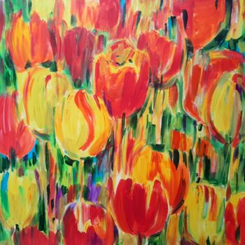 Painting titled "Colorful tulips" by Elva Polyakova, Original Artwork, Acrylic