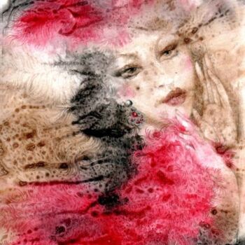 印花与版画 标题为“Moulin Rouge Beauty” 由Elvira Baranova, 原创艺术品, 水彩 安装在木质担架架上