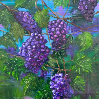 Pintura intitulada "Grapes" por Elvira Gord, Obras de arte originais, Óleo Montado em Armação em madeira