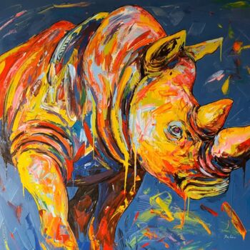 Pintura titulada "Rhino portrait" por Ema Kato, Obra de arte original, Acrílico