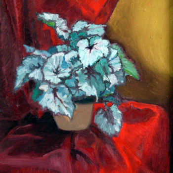 Painting titled "Begonia in a brown…" by Emilia Amaro, Original Artwork, Oil