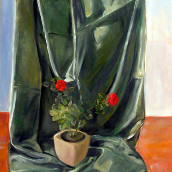 Painting titled "Small red roses in…" by Emilia Amaro, Original Artwork, Oil