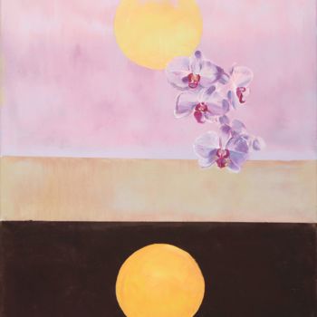 Картина под названием "Orchid in sunset" - Emilia Amaro, Подлинное произведение искусства, Масло