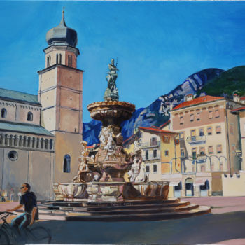 Painting titled "Trento with  the Ch…" by Emilia Amaro, Original Artwork