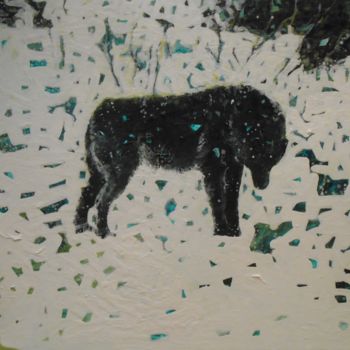Malarstwo zatytułowany „Loup noir” autorstwa Lorenz, Oryginalna praca, Akryl Zamontowany na Drewniana rama noszy