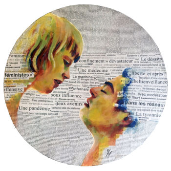 Kolaże zatytułowany „le couple” autorstwa Emily Coubard (Mil.), Oryginalna praca, Akryl Zamontowany na Drewniana rama noszy