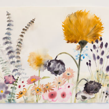 Painting titled "Field Flowers" by Emily Stedman, Original Artwork, Watercolor