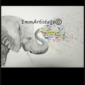 Drawing titled "ÉléphantArt" by Emma Mallaroni, Original Artwork, Graphite Mounted on Wood Stretcher frame