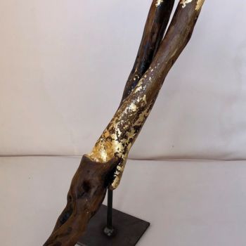 Sculpture intitulée "Poudre d'or sur bois" par Emma Lapassouze, Œuvre d'art originale, Bois