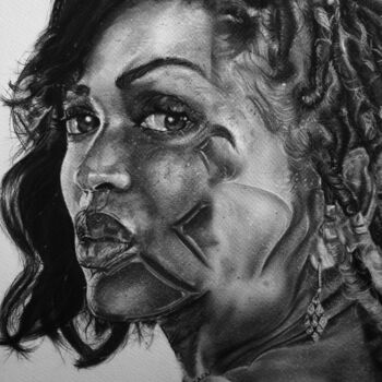 Painting titled "Meagan Good" by Emmanuel Chukwuemeka Ndulue, Original Artwork, Charcoal