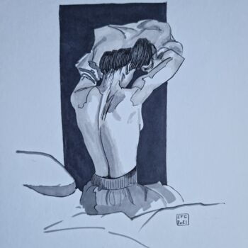 Drawing titled "Ma belle le soir" by Emmanuel Forgues, Original Artwork, Pencil
