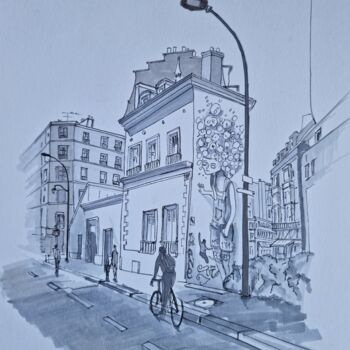 Dessin intitulée "rue Jean Poulmarch" par Emmanuel Forgues, Œuvre d'art originale, Crayon
