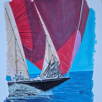 Рисунок под названием "sailing" - Emmanuel Forgues, Подлинное произведение искусства, Карандаш