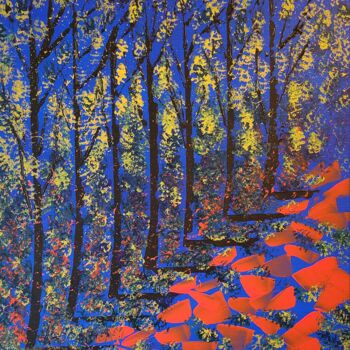 Malerei mit dem Titel "Azul rouge" von Emmanuelle Donzé, Original-Kunstwerk, Acryl Auf Keilrahmen aus Holz montiert