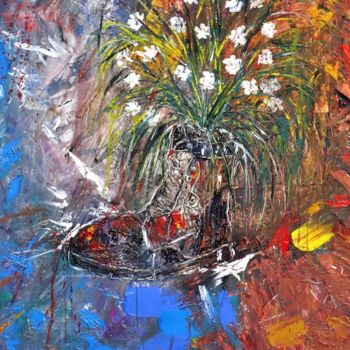 Painting titled "Flowers in My Old S…" by Enaab Karim, Original Artwork, Acrylic