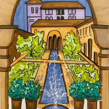 Dibujo titulada "Фонтан в саду. Скет…" por Larissa Lukaneva, Obra de arte original, Rotulador