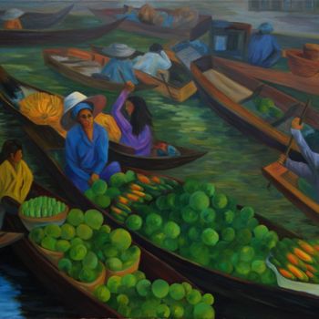 Pintura titulada "Thai-bazaar" por Larissa Lukaneva, Obra de arte original, Oleo