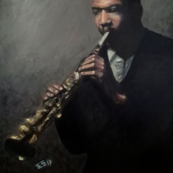 Painting titled "Jazz Man Coltrane" by Quits, Original Artwork, Oil