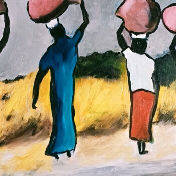 Pintura titulada "Donne africane al l…" por Enzo Martano, Obra de arte original, Oleo