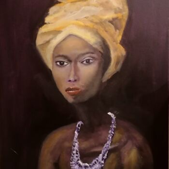 Painting titled "Donna con turbante" by Enzo Martano, Original Artwork, Oil