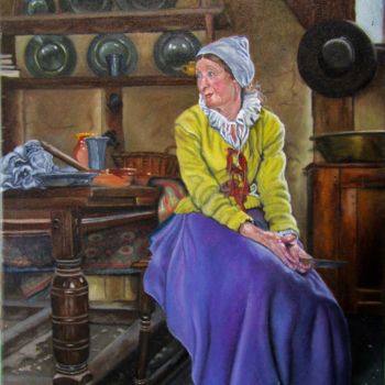 Pintura intitulada "vieille femme dans…" por Eric Blanchard, Obras de arte originais, Óleo