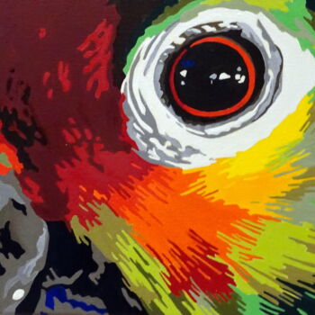 Peinture intitulée "le regard du perroq…" par Eric Bourdon, Œuvre d'art originale, Huile