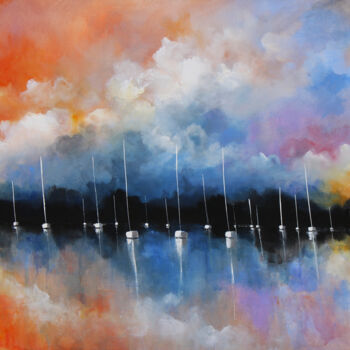 Картина под названием "Nuages turbulents e…" - Eric Bruni, Подлинное произведение искусства, Акрил Установлен на Деревянная…