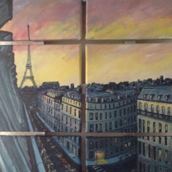 Ζωγραφική με τίτλο "Paris Paris" από Eric Garnier, Αυθεντικά έργα τέχνης, Ακρυλικό Τοποθετήθηκε στο Ξύλινο φορείο σκελετό
