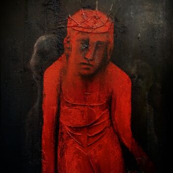 Painting titled "Le roi rouge - art…" by Eric Leroy (Rico), Original Artwork, Acrylic Mounted on Wood Stretcher frame