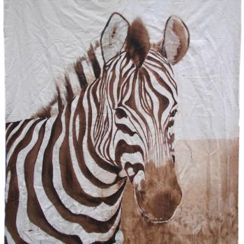 Painting titled "zebre-sur-drap de l…" by Éric Plateau, Original Artwork, Other